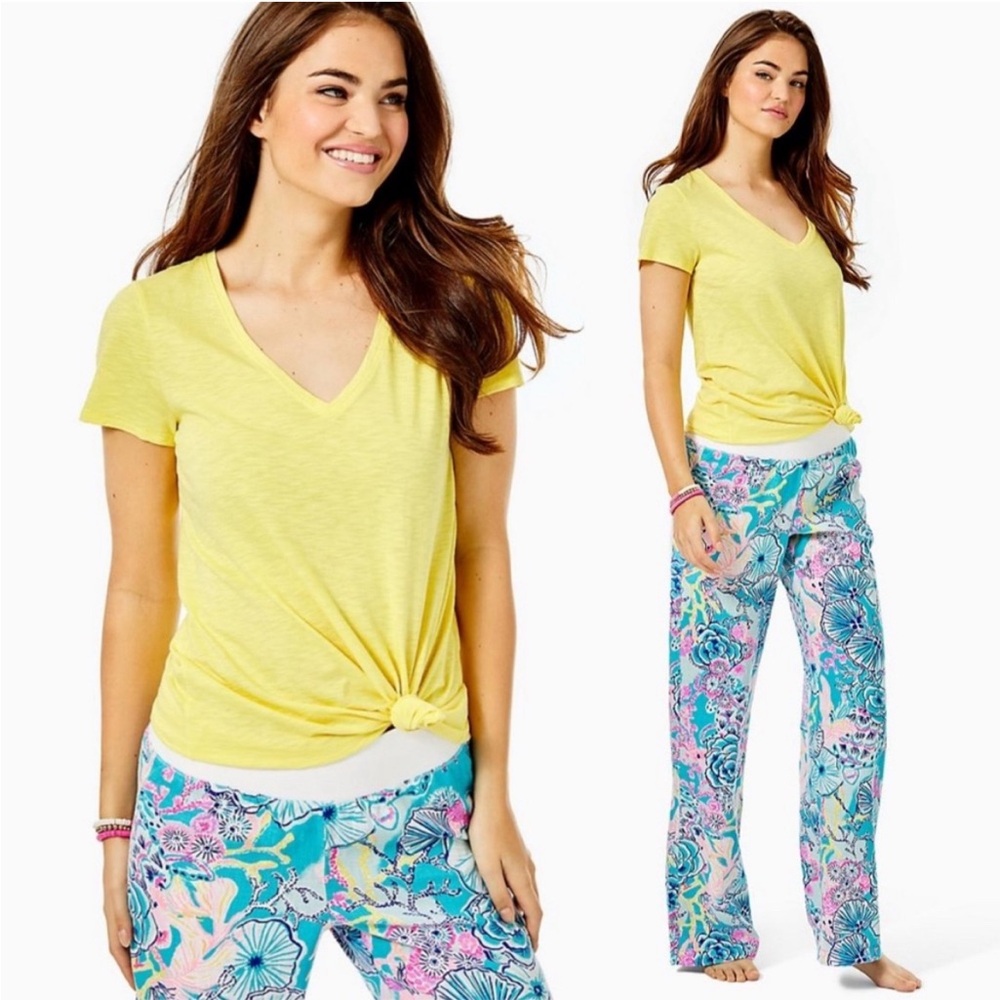 EUC Lilly Pulitzer Etta V-Neck T-shirt sz S in Calla Yellow